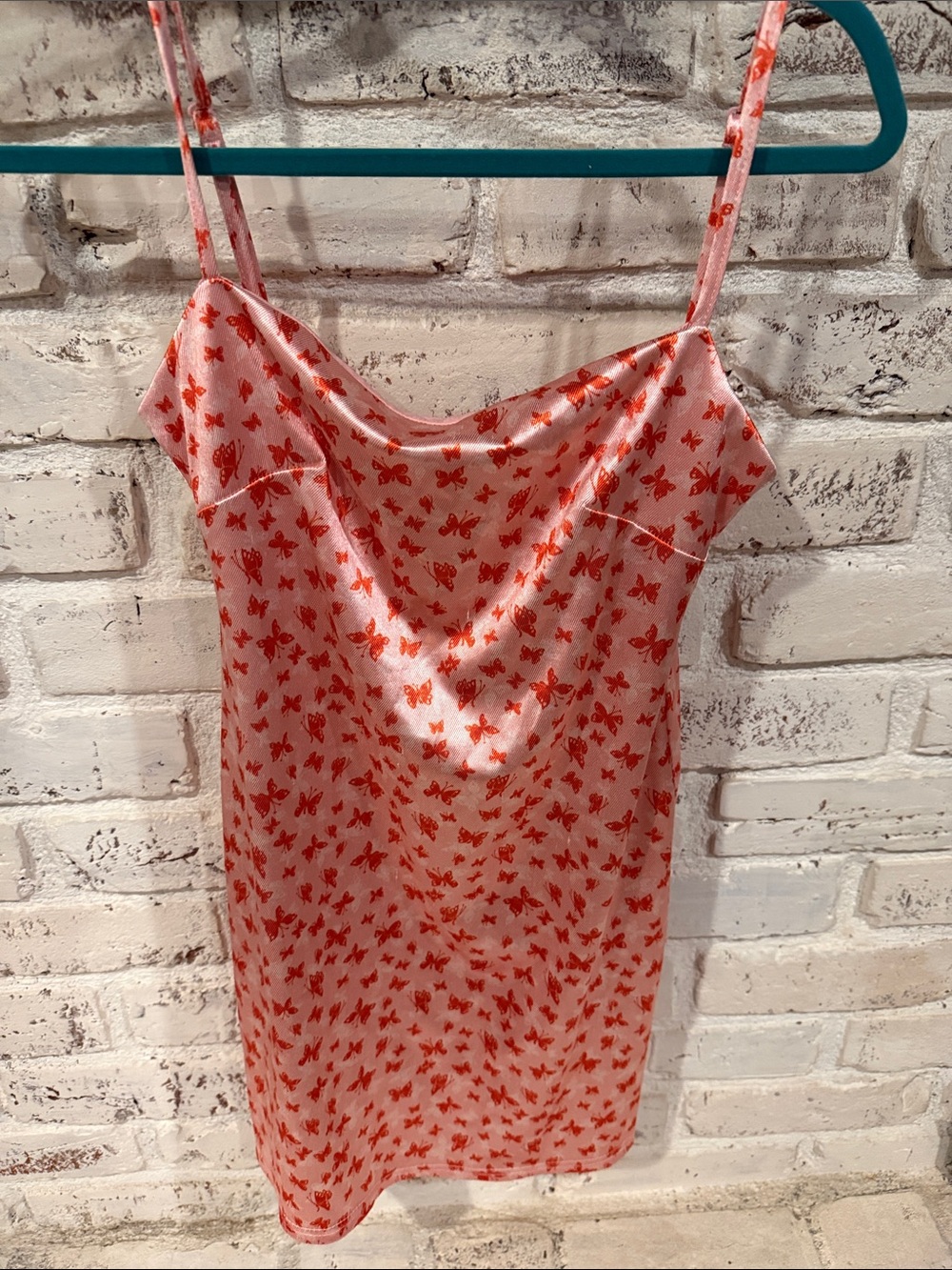 Urban Outfitters Pink Slip Dress with Orange Butterfly Print